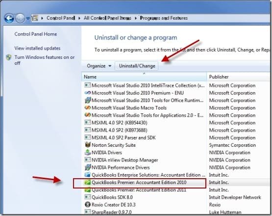 Uninstall QuickBooks