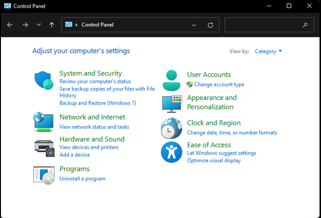 Accessing the Control Panel