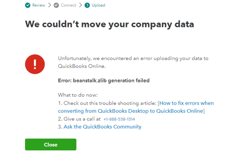 QuickBooks Beanstalk.zlib Generation Failed
